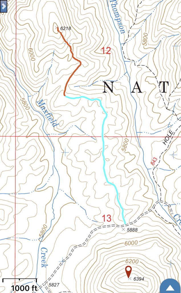 My GPS track. We drove the blue section which was one mile and walked the remaining distance of 0.7 miles. 