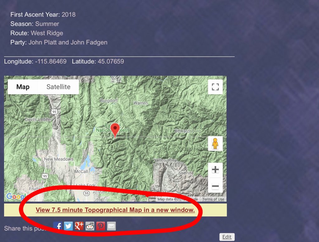 At the bottom of each peak page is an orientation map. Under each orientation map is a link to a Caltop map. Click on the link.