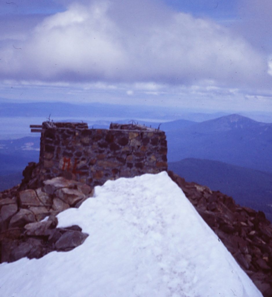 The ruins of a fire lookout on the summit of Mount McLoughlin.