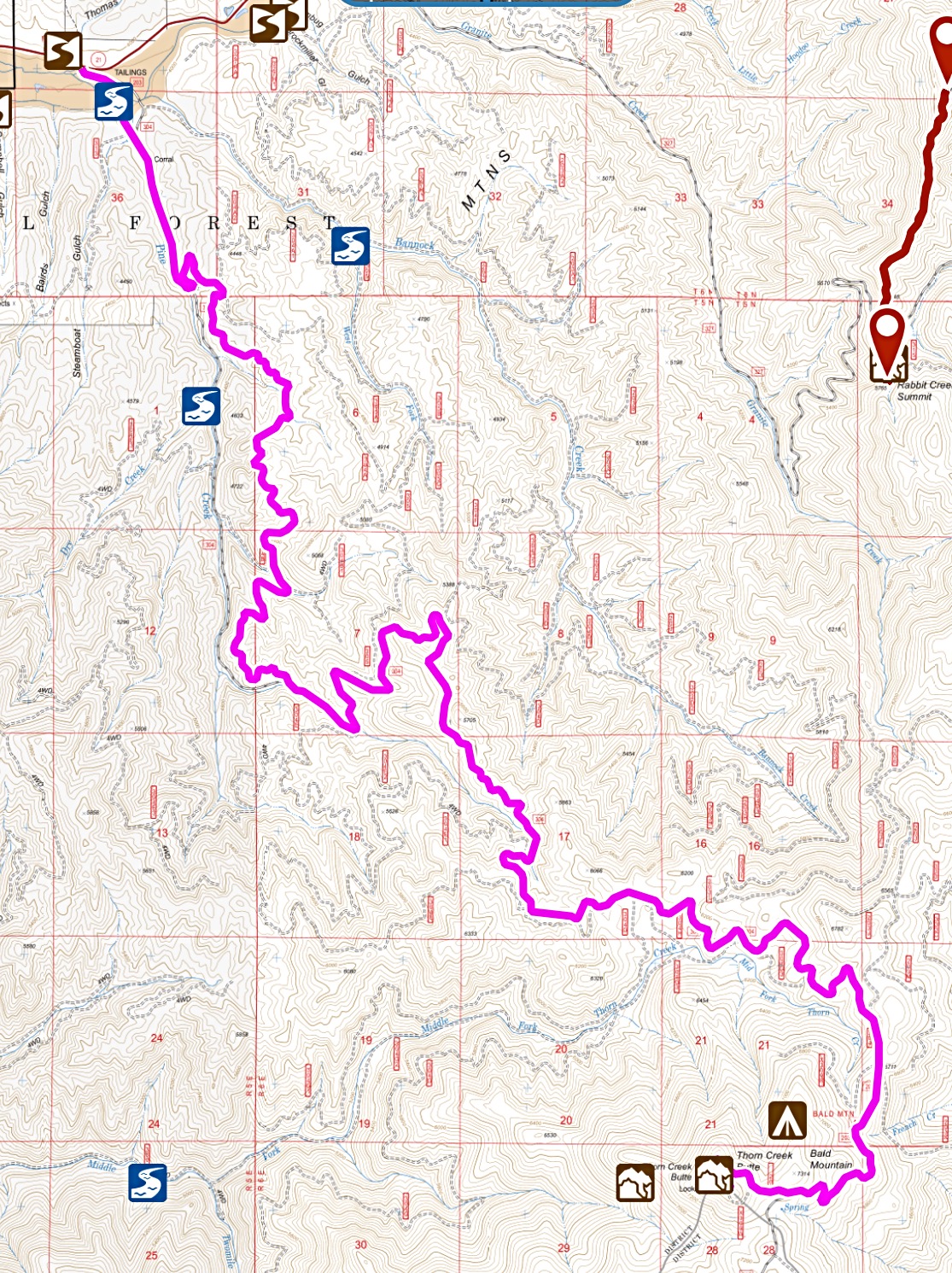 My GPS track for FS-304/203. Stats: 14.3 with 3,315 of elevation gain.
