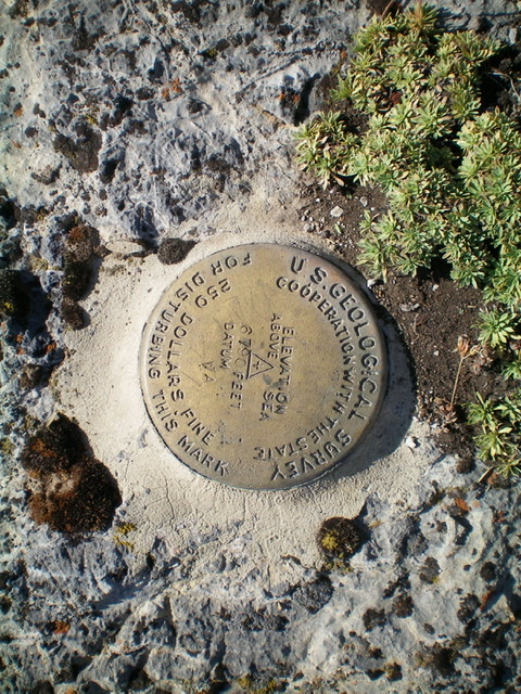 The USGS benchmark atop Peak 6796. Livingston Douglas Photo 