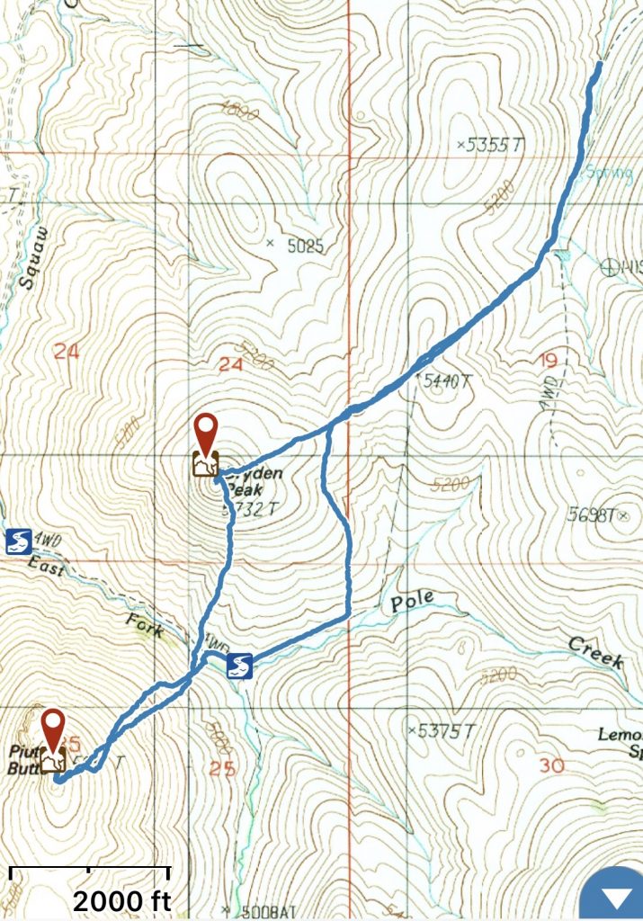 My GPS track for Dryden Peak and Piutte Butte.