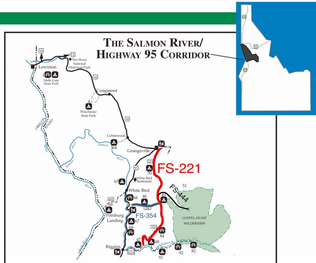 Southwest Clearwater Mountains Access Route Overview—adapted from a USFS map.