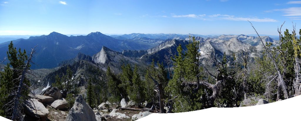 This panoramic shot by John Platt shows part of the fantastic view from the summit. North and South Loon Mountains to the left, Storm Dome in the foreground and the Lick Creek subrange crest running off from the center to the right.