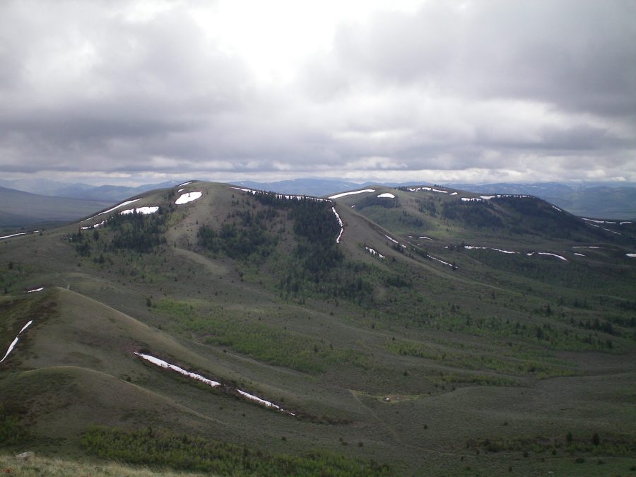 Peak 6840 as viewed from the summit of Peak 6910. The left hump is the high point. Livingston Douglas Photo