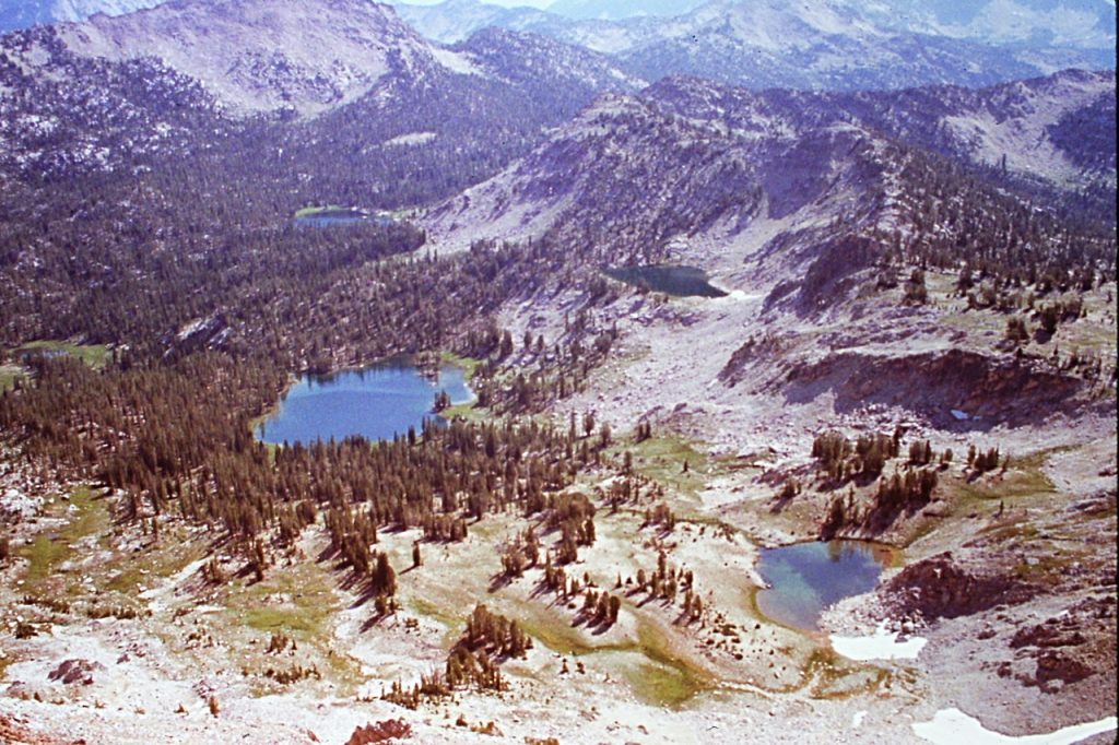 The lake basin northeast of Plummer Peak includes Three Island Lake.