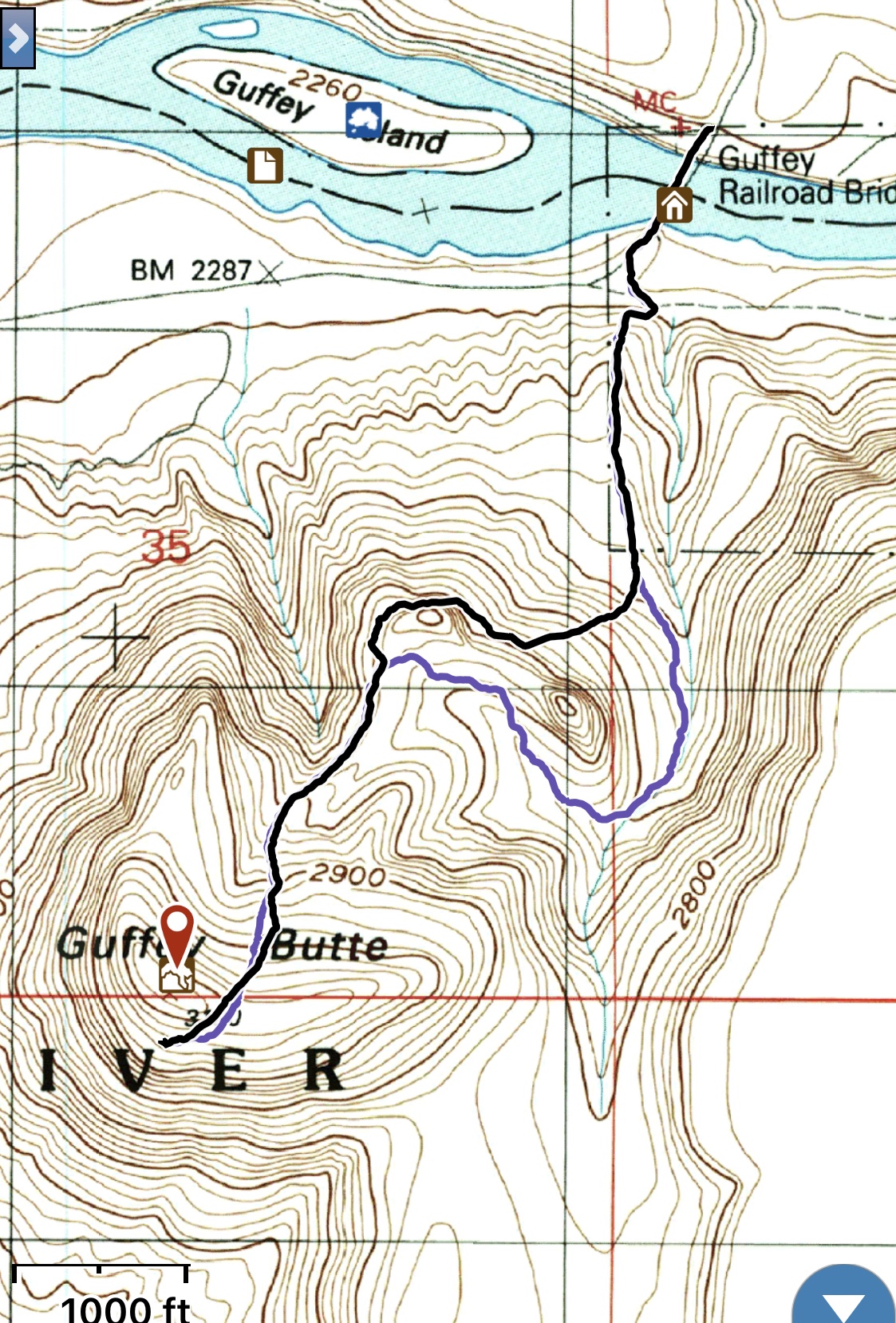 My GPS track following use trails most of the way to the summit.