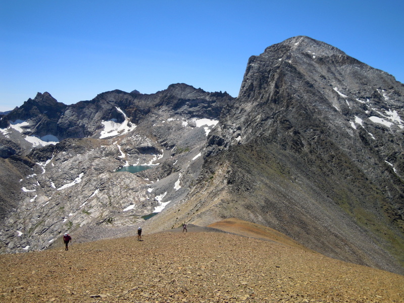 The talus covered ridge of Peak 10942 with the Devils Bedstead East in the background. Carl Hamke Judi Steciak photo.