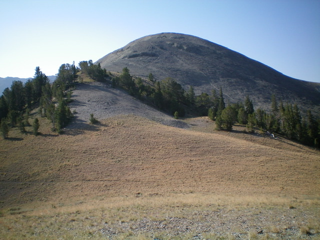 Peak 10340 and its easy north ridge (left of center) as viewed from the connecting saddle with Reentrant Peak. Livingston Douglas Photo 