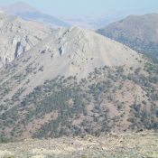 Peak 10077 (center) as viewed from the southeast. Dianes Peak (10,404 feet) is at the far left. Livingston Douglas Photo