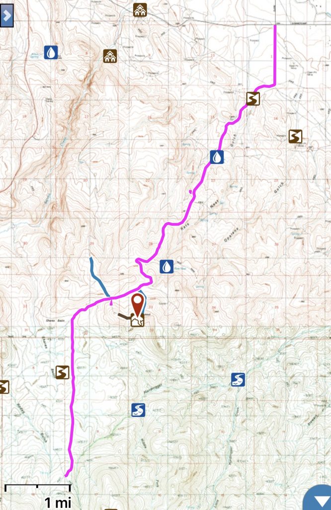 The pink GPS track shows the Coyote Grade access route for Dryden Peak and Piute Butte from the Clark Road/Summer Camp Road junction.