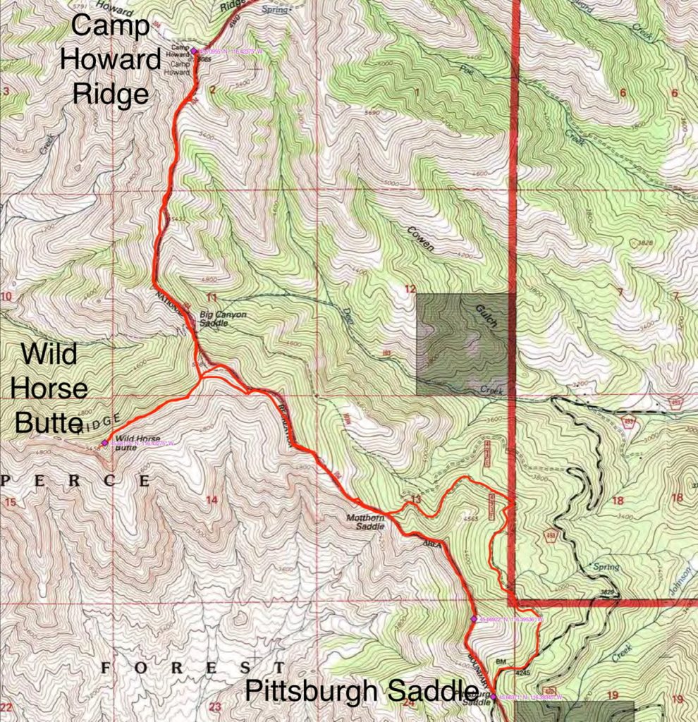 John Platt’s GPS track for his three peak outing. His round trip started and ended on Pittsburgh Saddle and encompassed 10.6 miles and a total elevation gain of 4,255 feet.