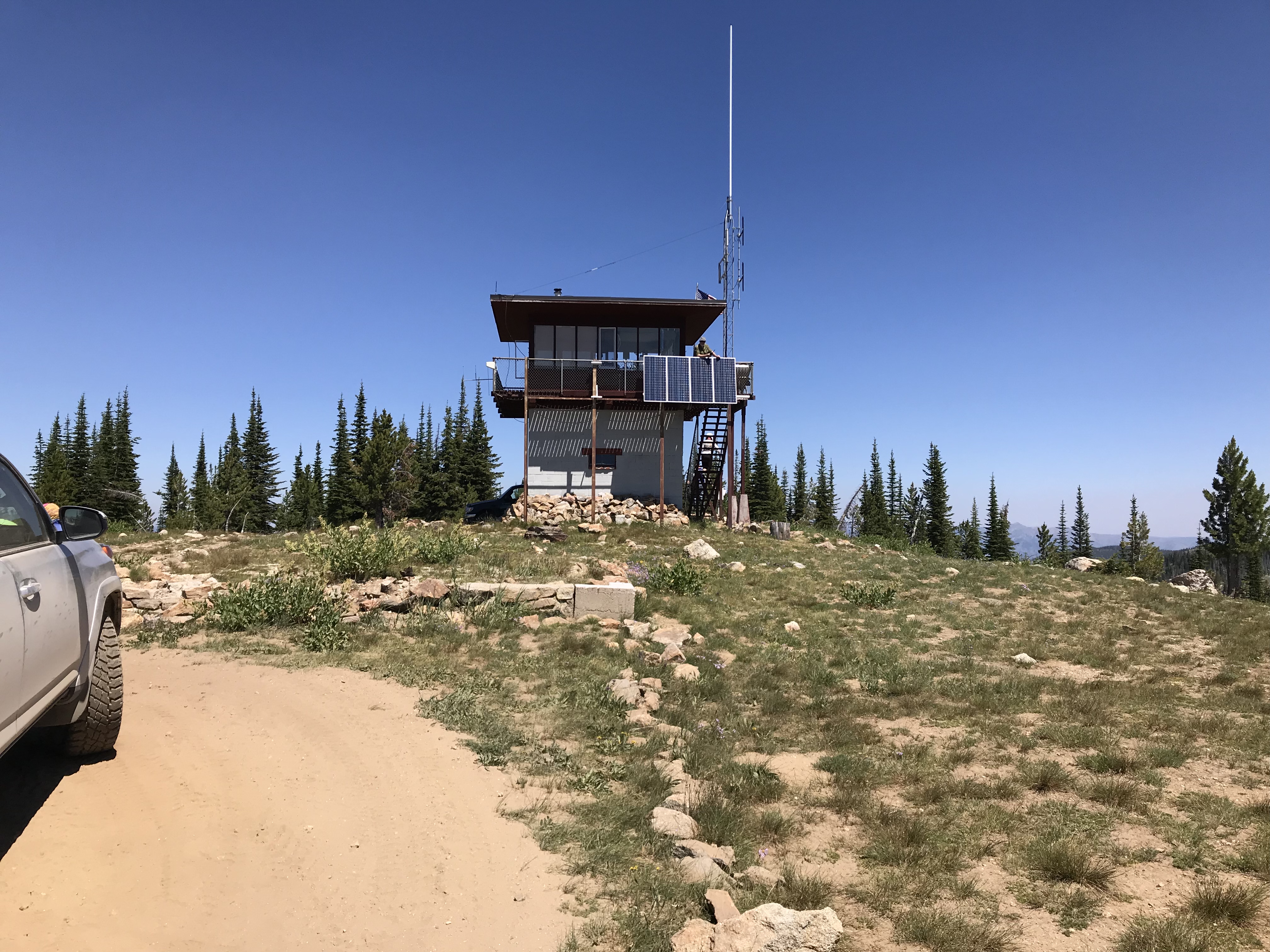 The fire lookout is one of three manned lookouts in the northwest corner of the Salmon River Mountains.