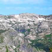 This ridge between Cove Lakes and Canteen Creek has a high point of 7,623 making it one of the higher points in the Selway Crags. Routes to the summit can as hard or as easy as one likes. August 2008. Mike Hays Photo