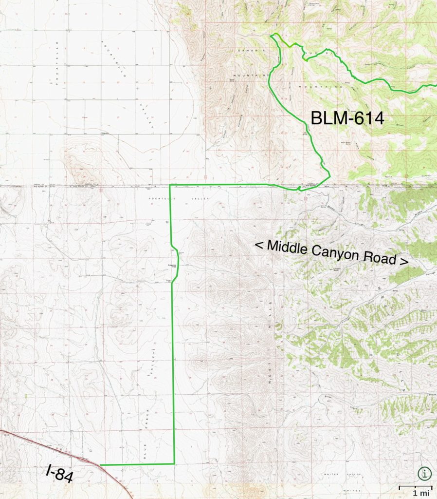 The approach from the west and I-84 to BLM-614 and North Canyon follows good county roads.