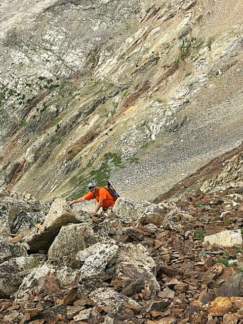 Jason Floyd at the bottom of the granite rib roughly 300 feet below the summit.