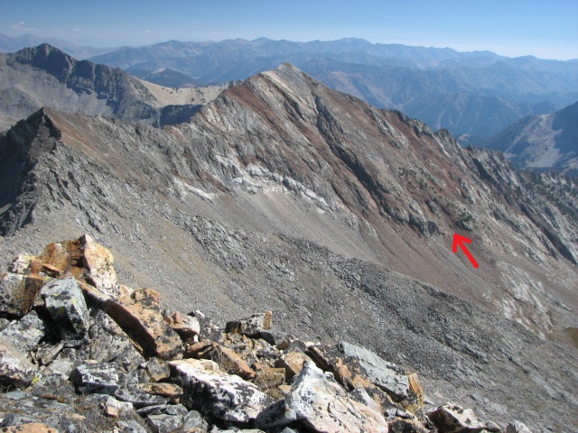 The Class 3 gully route on the west face of The Box.