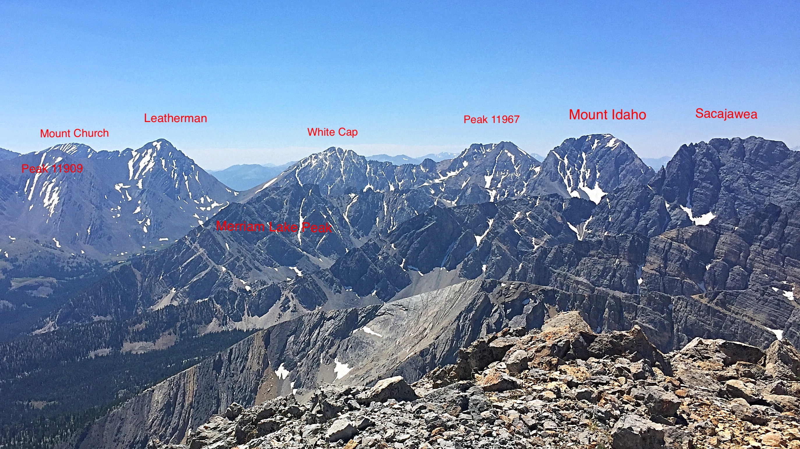 The main Lost,River Range crest viewed from Mountaineers Peak.