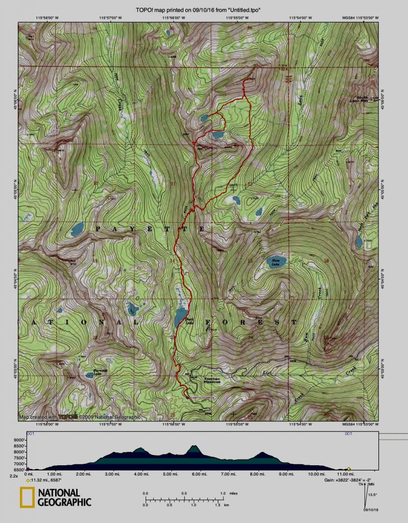 John Platt's GPS for his 12.3 mile round trip journey to the summit.