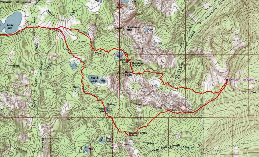 John Platt's GPS track. The hike starts at the Boulder Lake Trailhead which is well off the left side of this map.