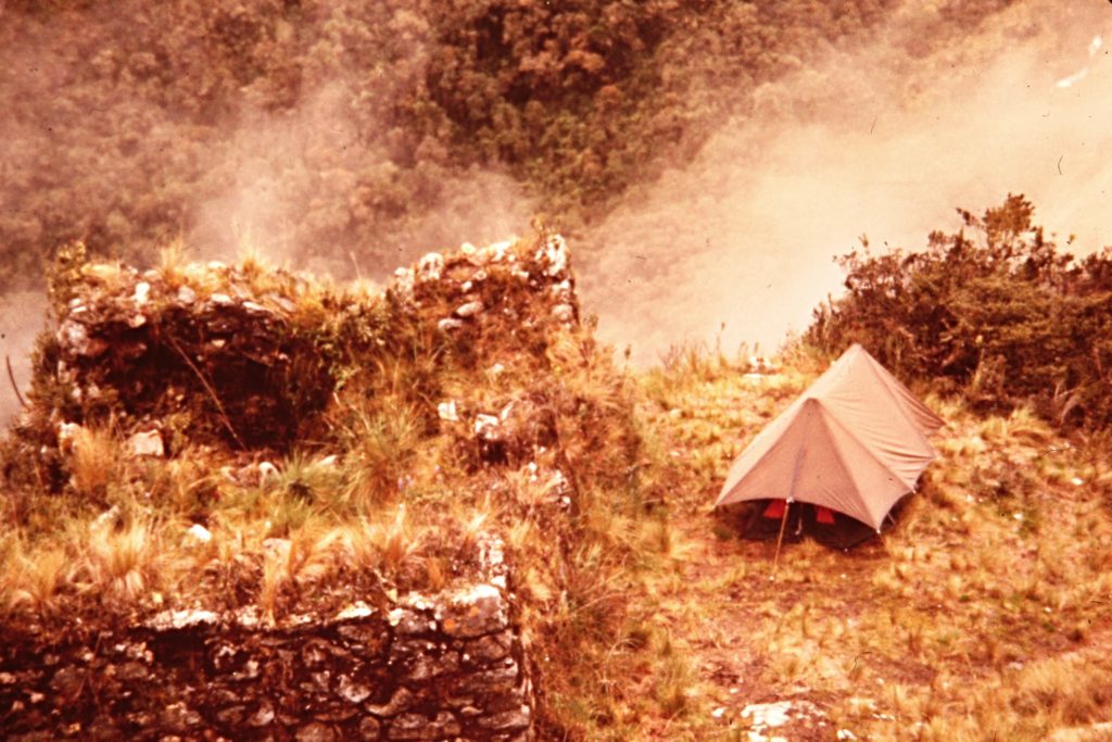 My camp at Runkuraqay. This spot was well drained because the slope just past my tent dropped straight down several hundred feet.