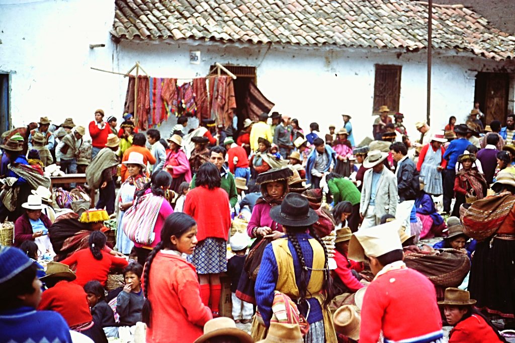 The inhabitants of the Andes highlands at a market near the train station. Many of these people were doing last minute shopping before boarding the train.