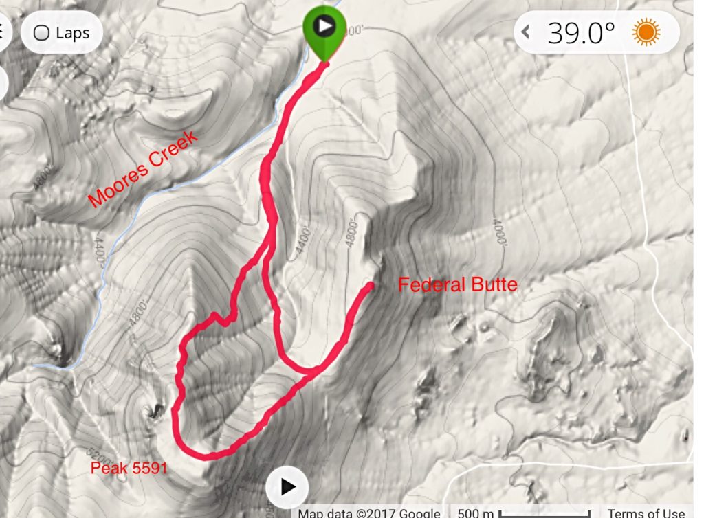 My GPS track for the ascent of Federal Butte and Peak 5591.