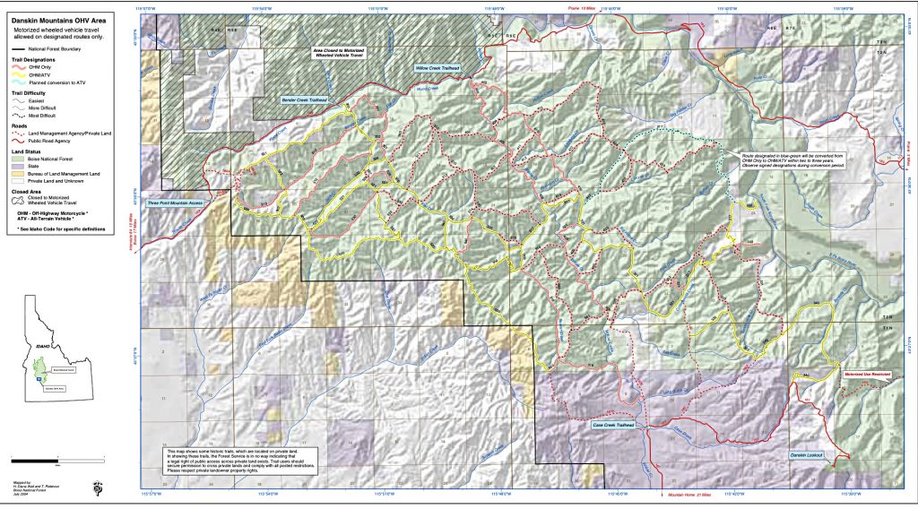 Danskin Mountains OHV trail system map. Courtesy of USFS