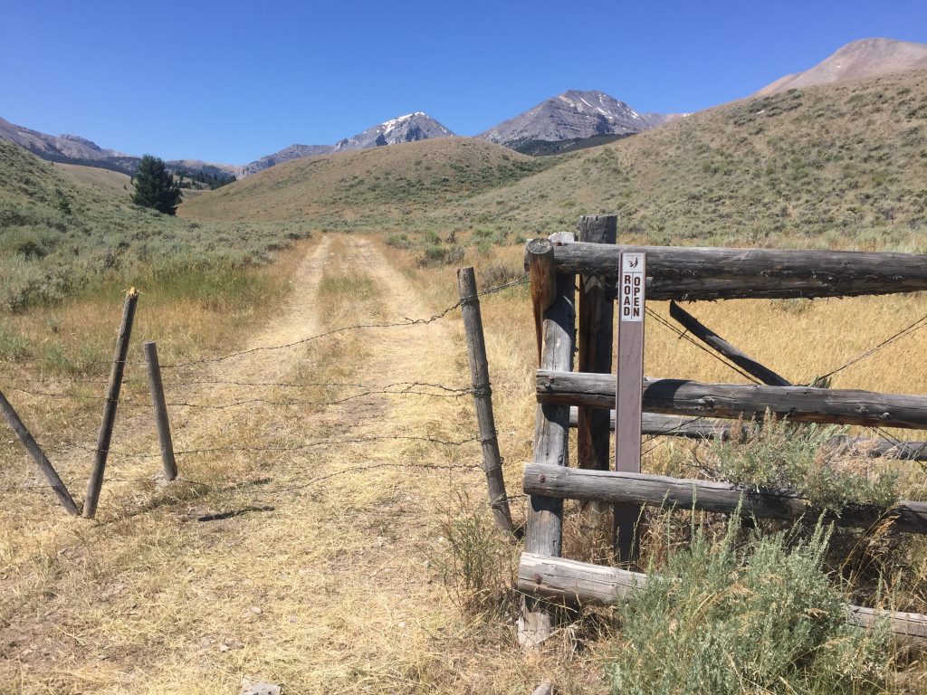 The FS-318 shown on the map starts at this unassuming gate. Another road just to the south of this road has a cattleguard and a sign indicating in error that it is FS-318. The misnumbered road is a dead end.