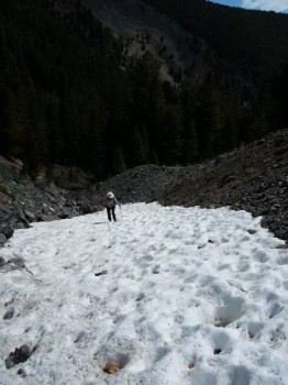 The snow was mostly gone by June 18, 2004.