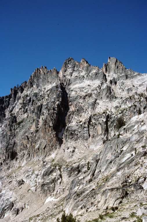 The north face of Mount Underhill. The Mazama Couloir is the dark shadow filled indentation running up the center of the photo.
