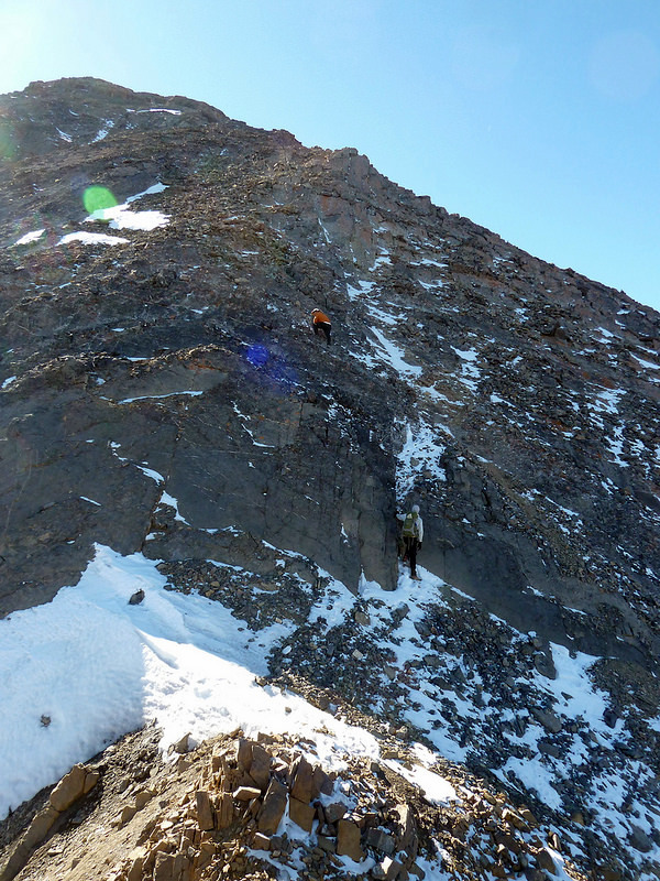 Climbing the NE ridge of Donaldson. Mark Jones Photo.