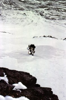 Mike "frenching" on hard ice on the lower North Face of Mount Borah, October, 1976. Photo - Bob Boyles.