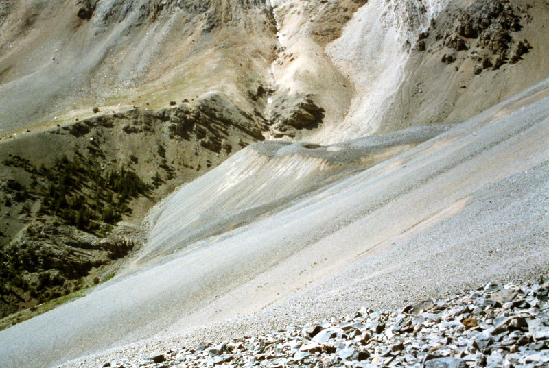 Once you get through the difficult lower sections of the drainage you are confronted with acres of talus to negotiate.