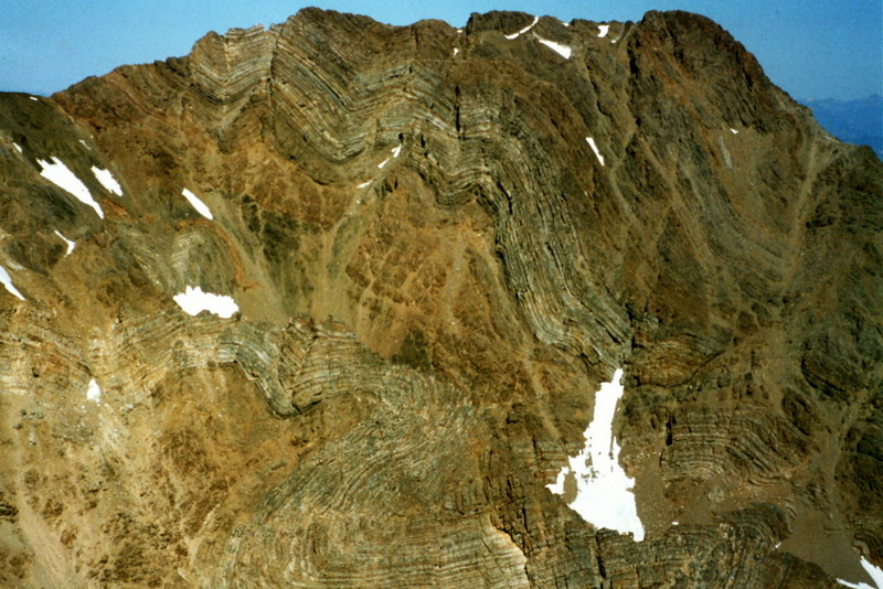 If you like contorted rock, the Lost River Range is the place to visit. This contorted wall is on the side of Peak 11967.
