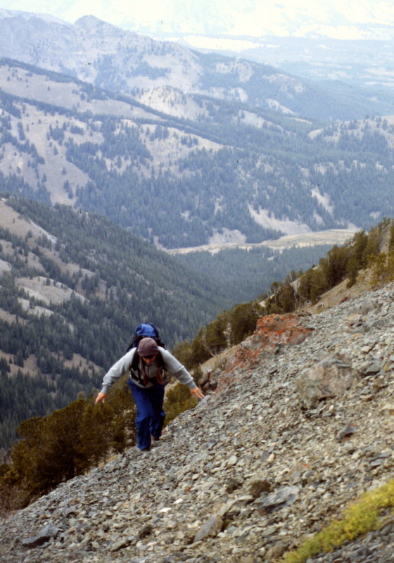 Climbing up the peak's east ridge.