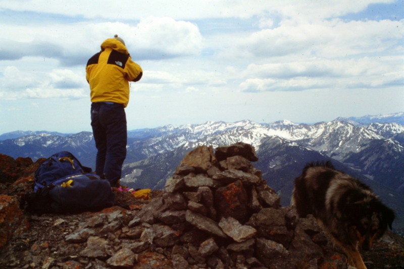 Enjoying the view on a cold May afternoon on the summit of Massacre Mountain.