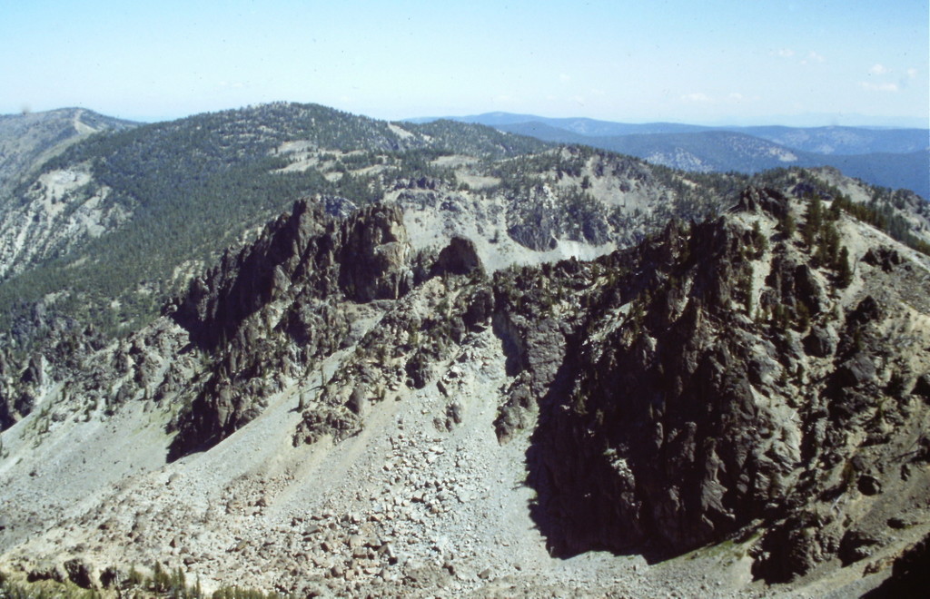 A view of the fangs from the peak's summit. 