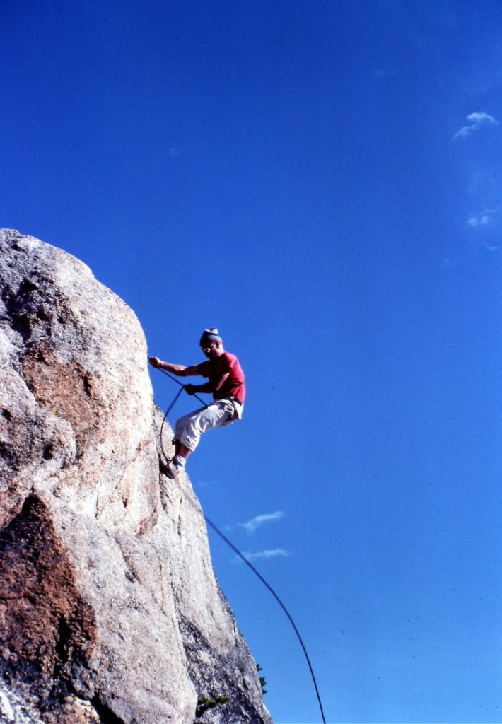 Paul Belamy rappelling off of Peak 9140 in 1984.