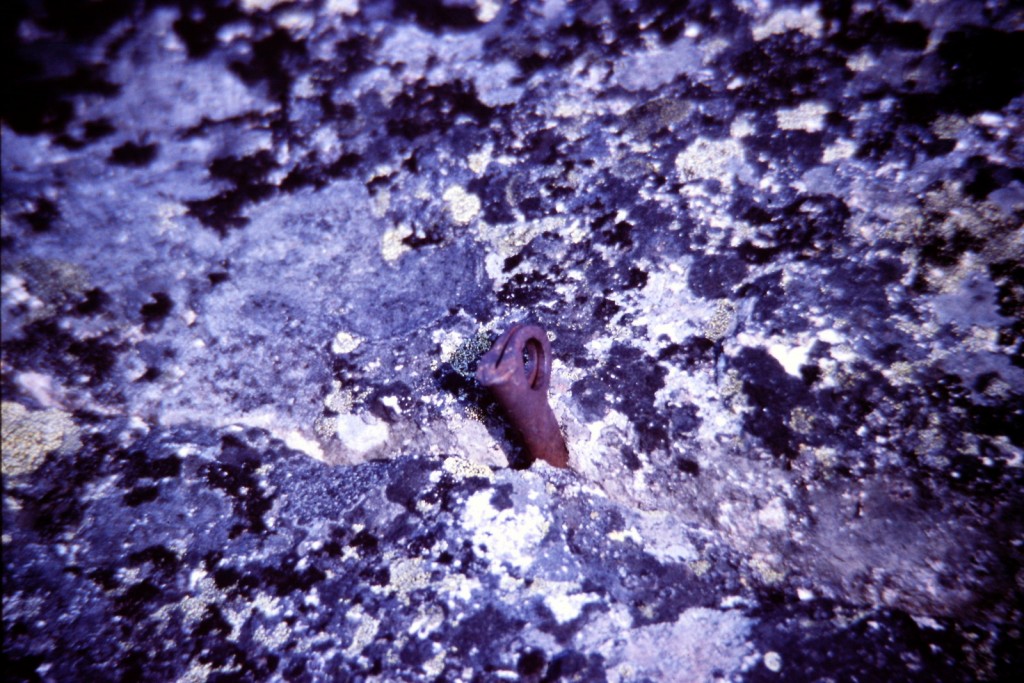 A rusted piton we found on the route in 1984.