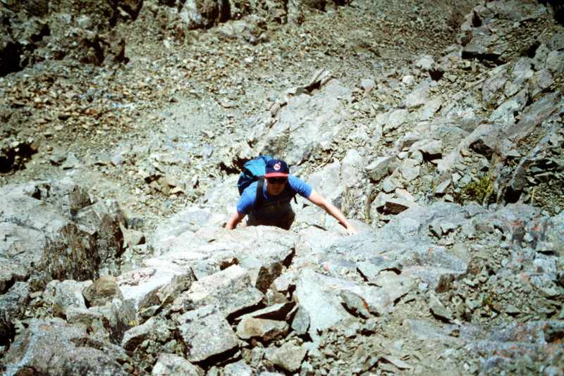 The traverse between Boulder Basin Peak and Boulder Peak covers some difficult terrain including a short Class 4 section.