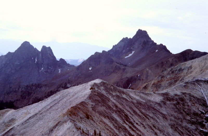 Cabin Creek Peak on the right and the Black Towers on the left viewed from Mount Loening.