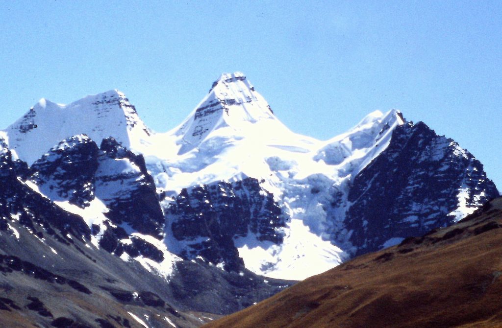 Condoriri. Our 17,000 foot camp was located at the top of the center cliff. It just does not get any better. Ala Norte on the left, Condoriri center and Al Sur on the right.y