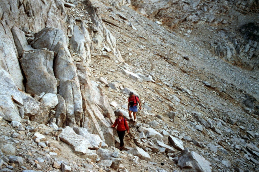 Skirting the base of cliffs on the approach from Alice Lake.