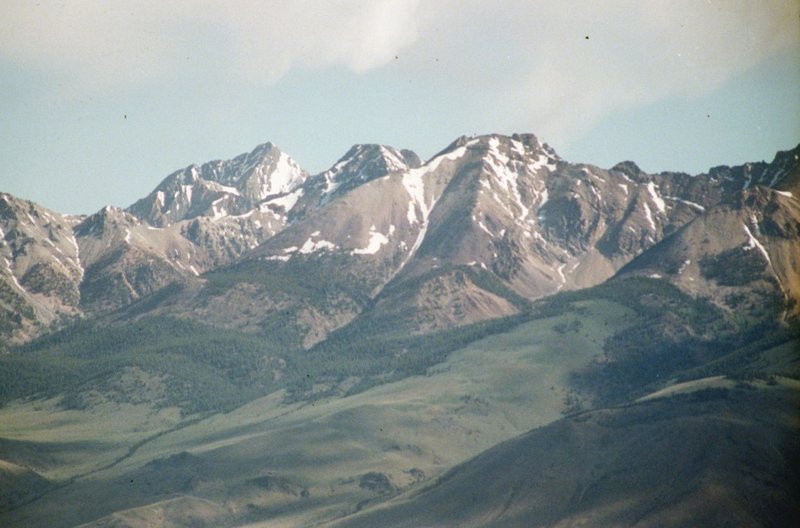 Borah, Sacajawea and Mount Morrison from the Burma Road high in the White Knob Mountains.