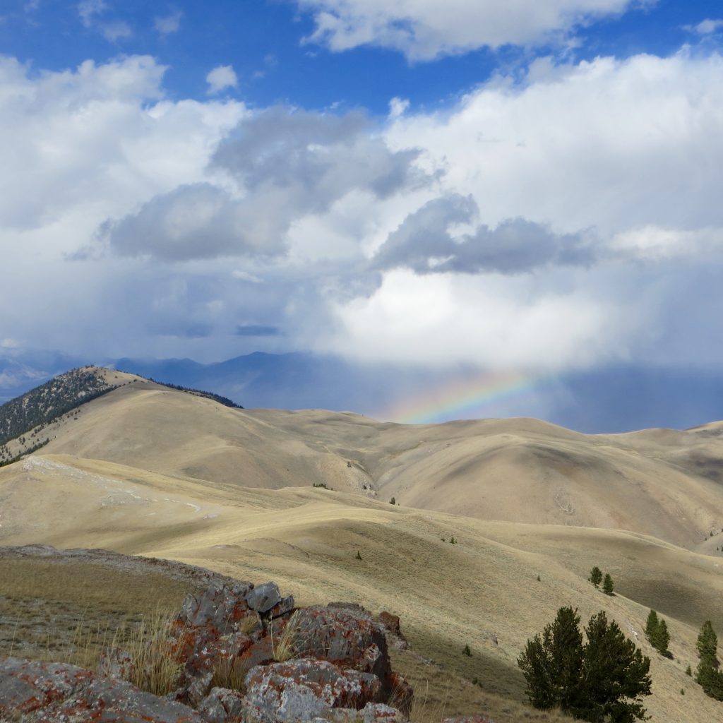 Sometimes your summit views include rainbows. From Peak 9053's summit. Steve Mandella photo.