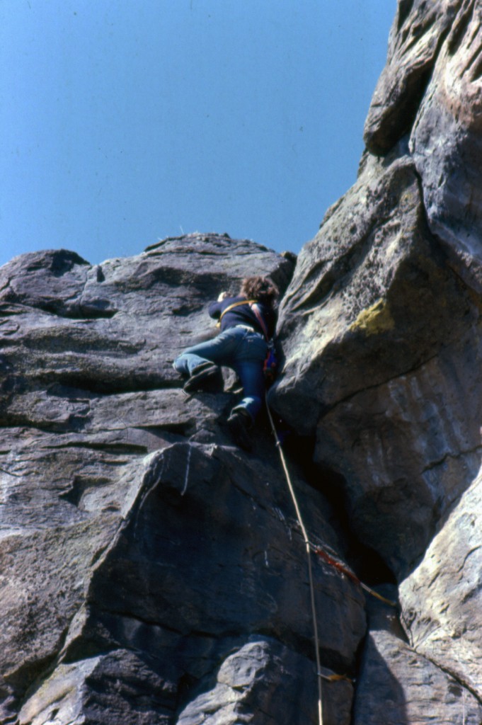 Frank Florence working the crux at the Black Cliffs.