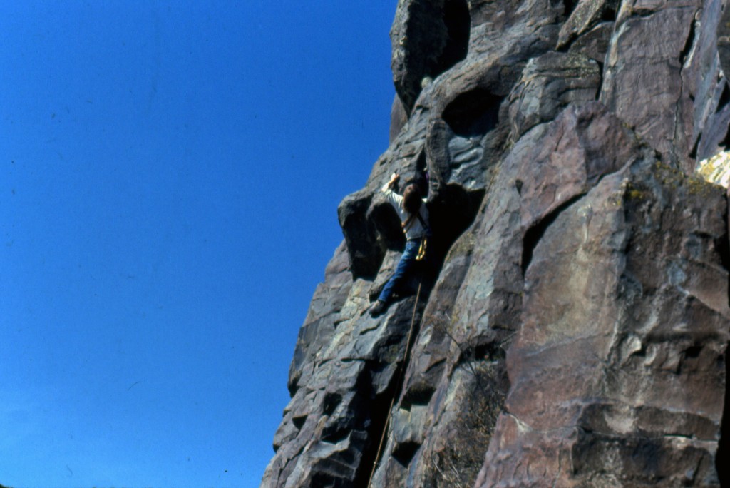 Bob Boyles stretching for a move on the left side of Berry-Berry in Car Body Canyon. Mike Weber Photo
