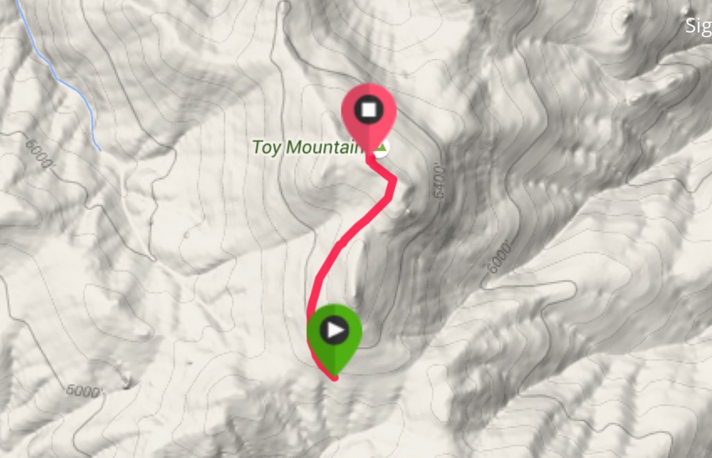 From the 4WD road on the south side of the peak, it is an easy 0.75 mile climb to the summit.