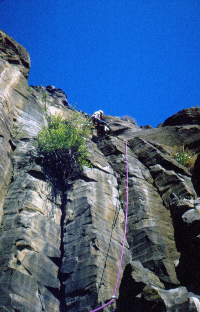 Bob Boyles taking a break for the camera near the top of the cliff. Mike Weber Photo